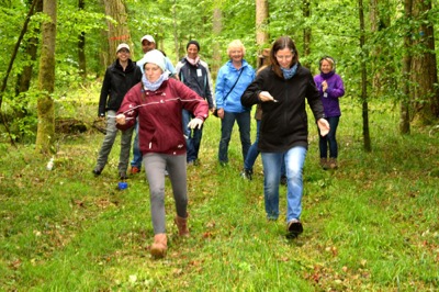 Klimakönner: Gruppe wandert im Wald