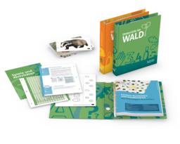 UiW-Material: zwei Ordner und ein aufgeklappter Ordner, in dem die Materialien zu sehen sind.